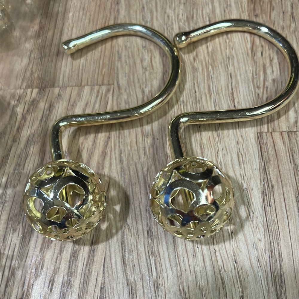GOLD SHOWER HOOK BRASS METAL 12 PIECES SET